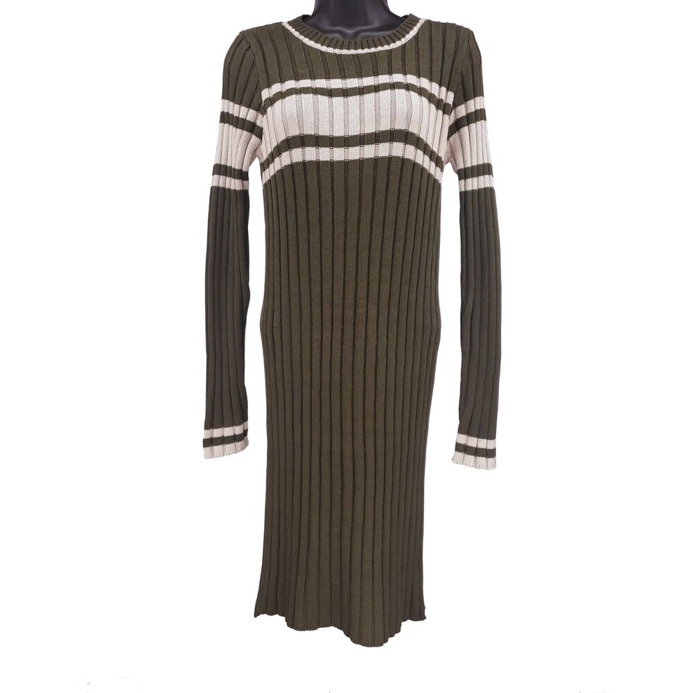 NWT Moon Knee Sweater Dress Womens Medium Olive Green Ribbed Knit Bodycon Sheath